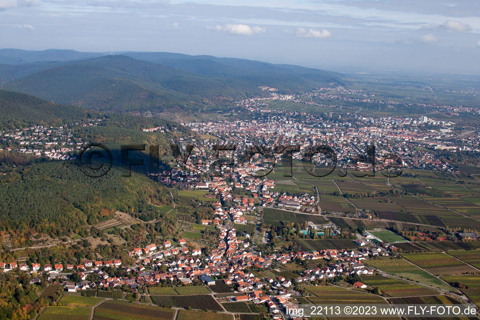 District Diedesfeld in Neustadt an der Weinstraße in the state Rhineland-Palatinate, Germany viewn from the air