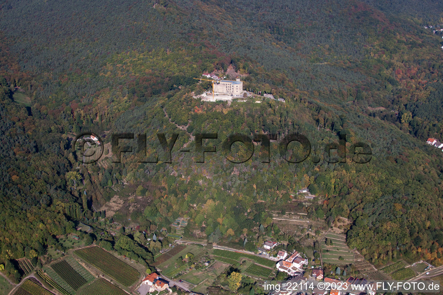 Castle Hambach in Neustadt in the Weinstrasse in the state Rhineland-Palatinate out of the air