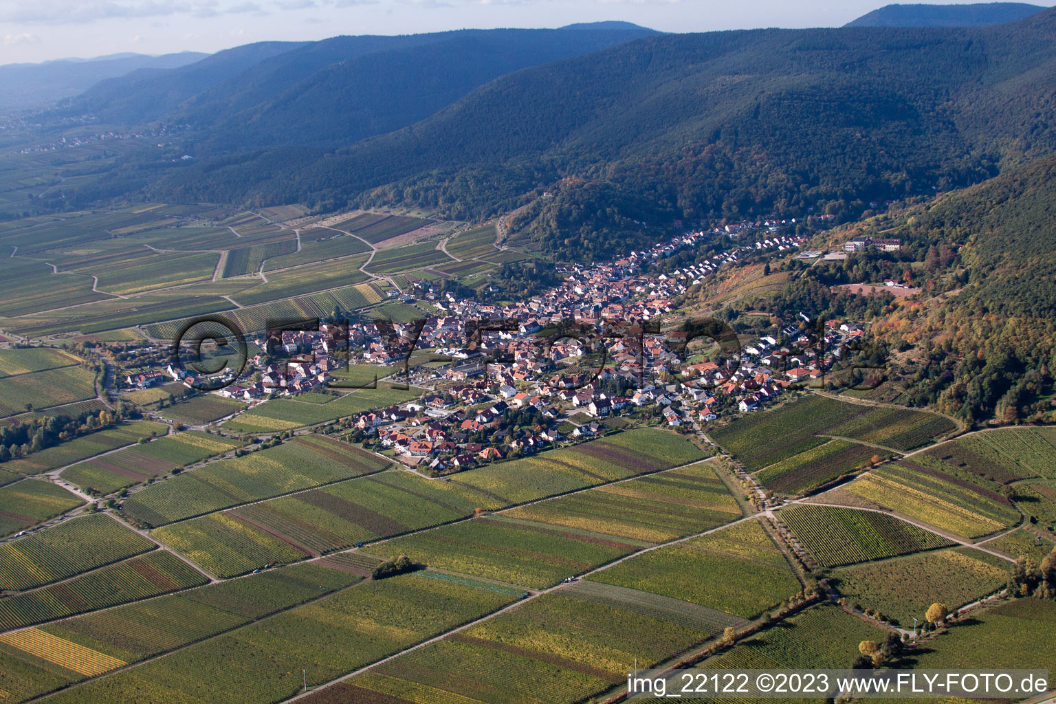 Maikammer in the state Rhineland-Palatinate, Germany seen from above