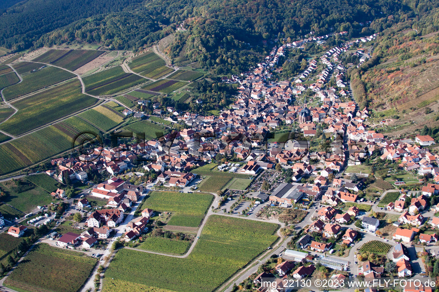 Drone image of Maikammer in the state Rhineland-Palatinate, Germany