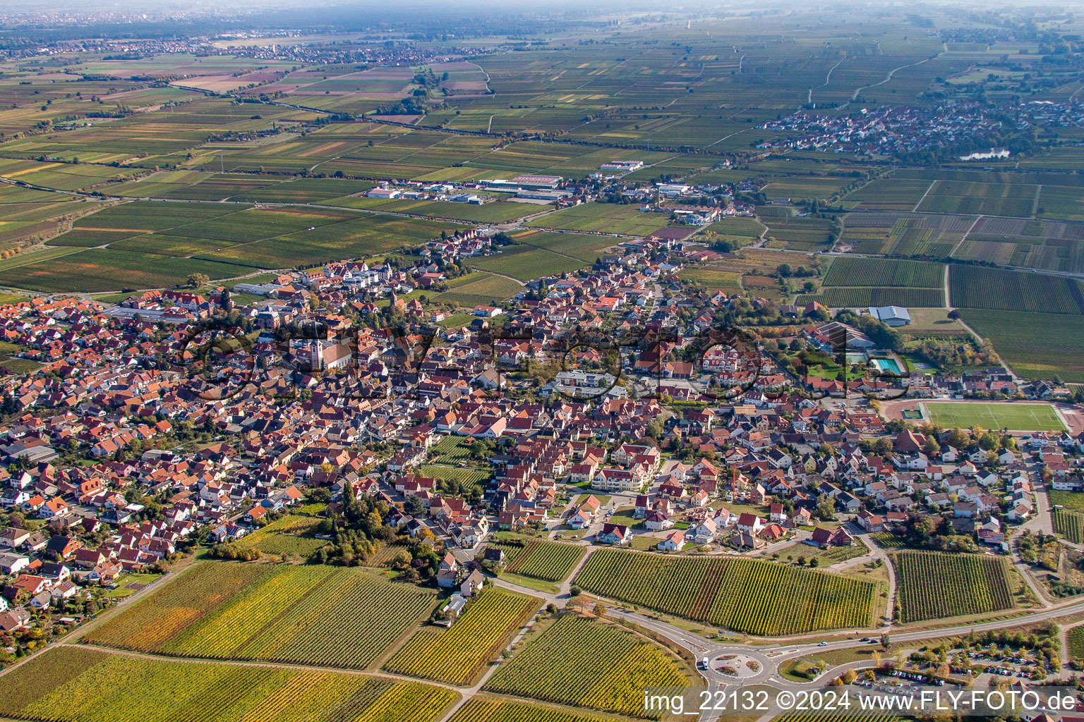 Aerial view of From the west in Maikammer in the state Rhineland-Palatinate, Germany