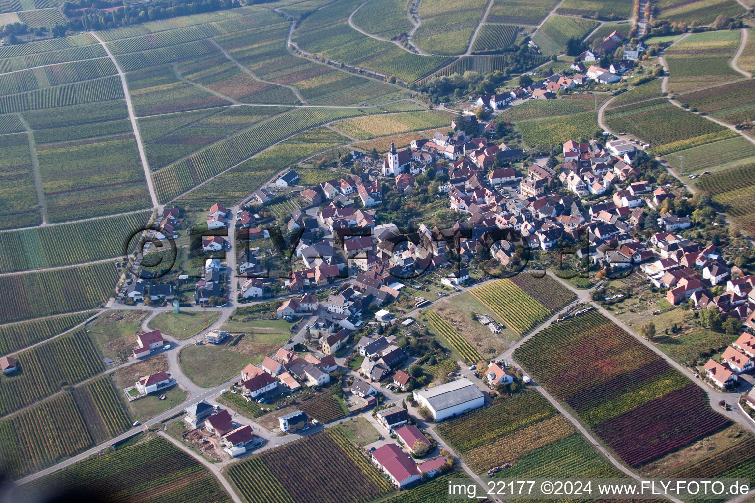 Bird's eye view of District Rhodt in Rhodt unter Rietburg in the state Rhineland-Palatinate, Germany