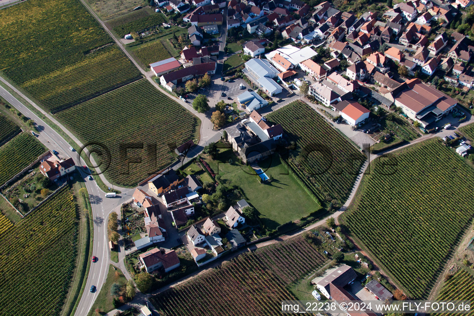 Aerial view of Burrweiler in the state Rhineland-Palatinate, Germany