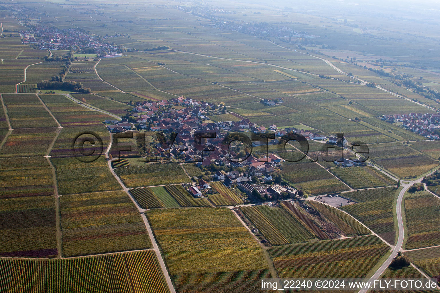 Aerial view of Village - view on the edge of wine yards in Flemlingen in the state Rhineland-Palatinate, Germany