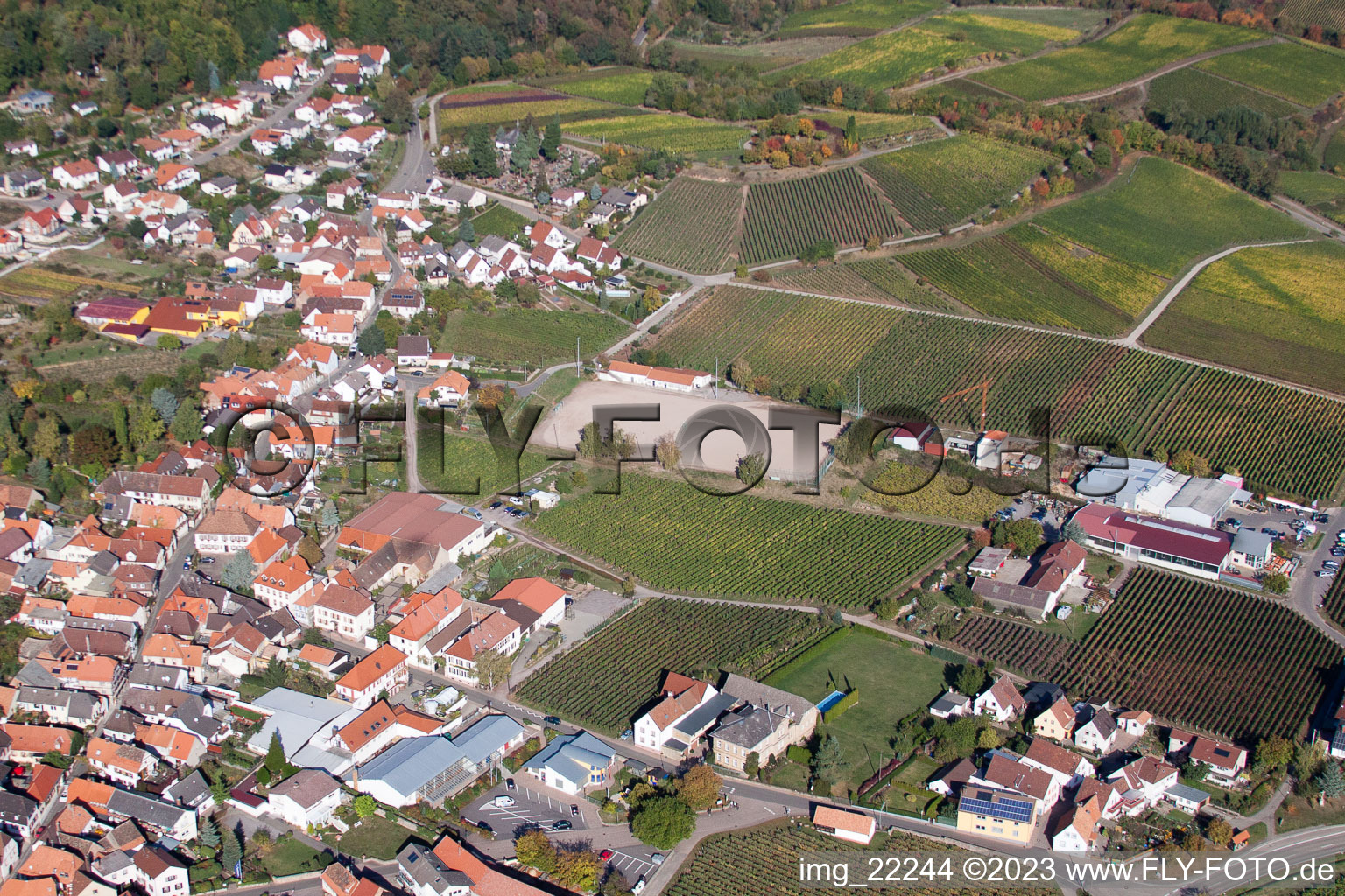 Burrweiler in the state Rhineland-Palatinate, Germany seen from above