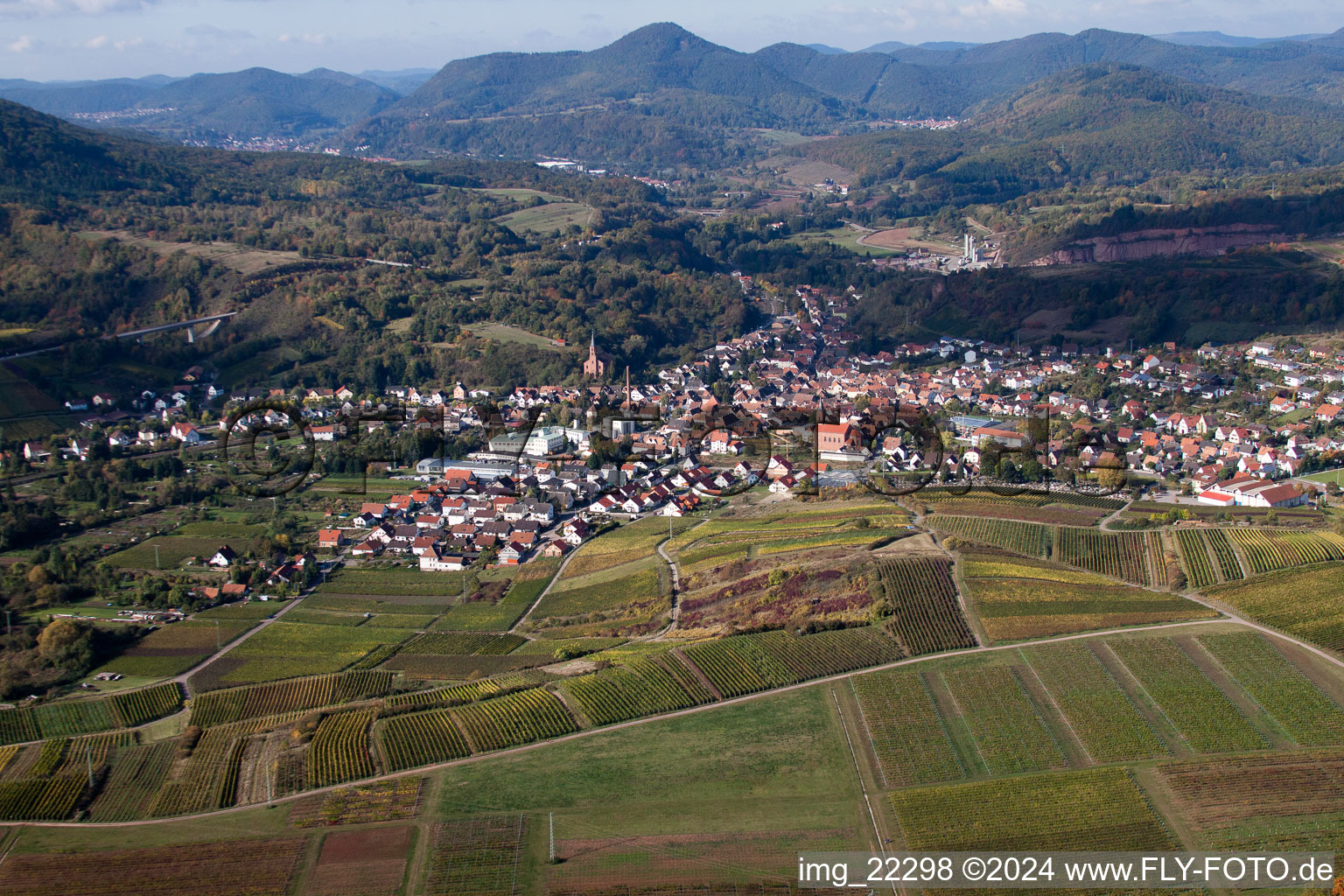 Albersweiler in the state Rhineland-Palatinate, Germany from a drone