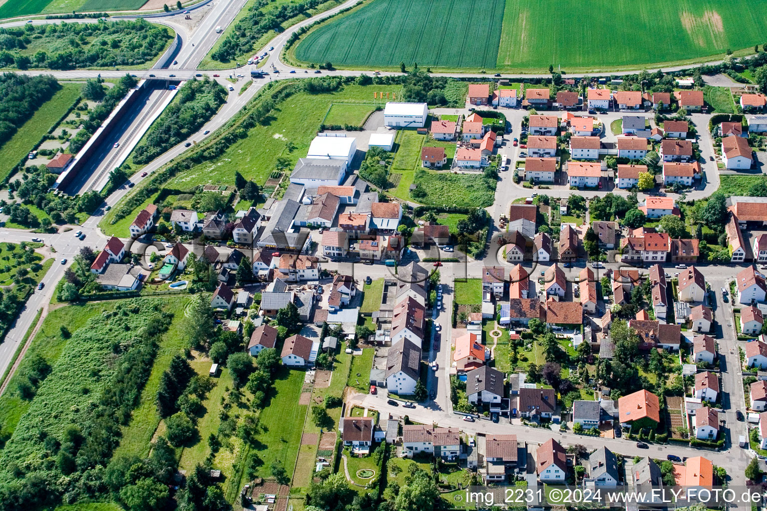 Drone recording of District Queichheim in Landau in der Pfalz in the state Rhineland-Palatinate, Germany