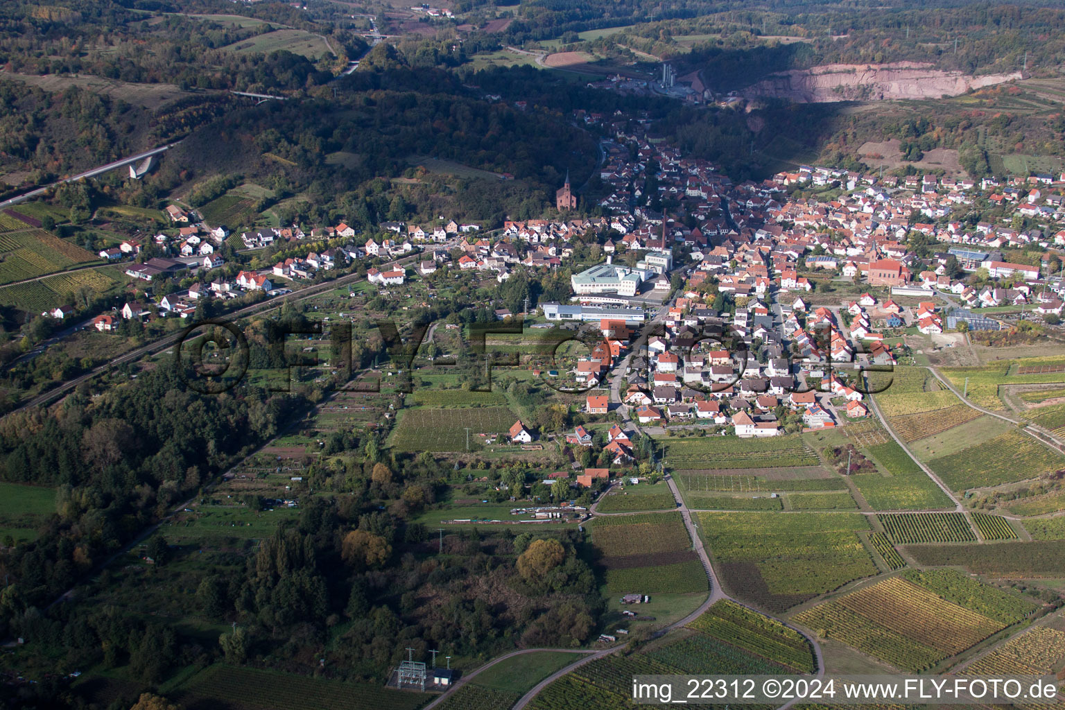 Aerial photograpy of Albersweiler in the state Rhineland-Palatinate, Germany