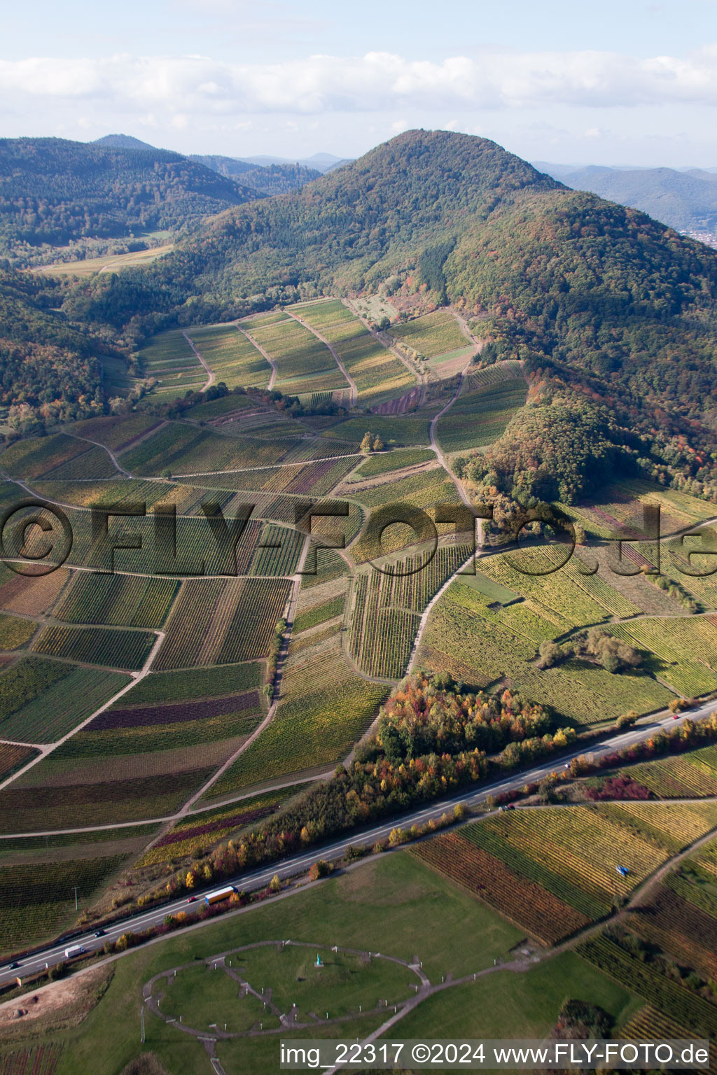 Drone recording of Siebeldingen in the state Rhineland-Palatinate, Germany