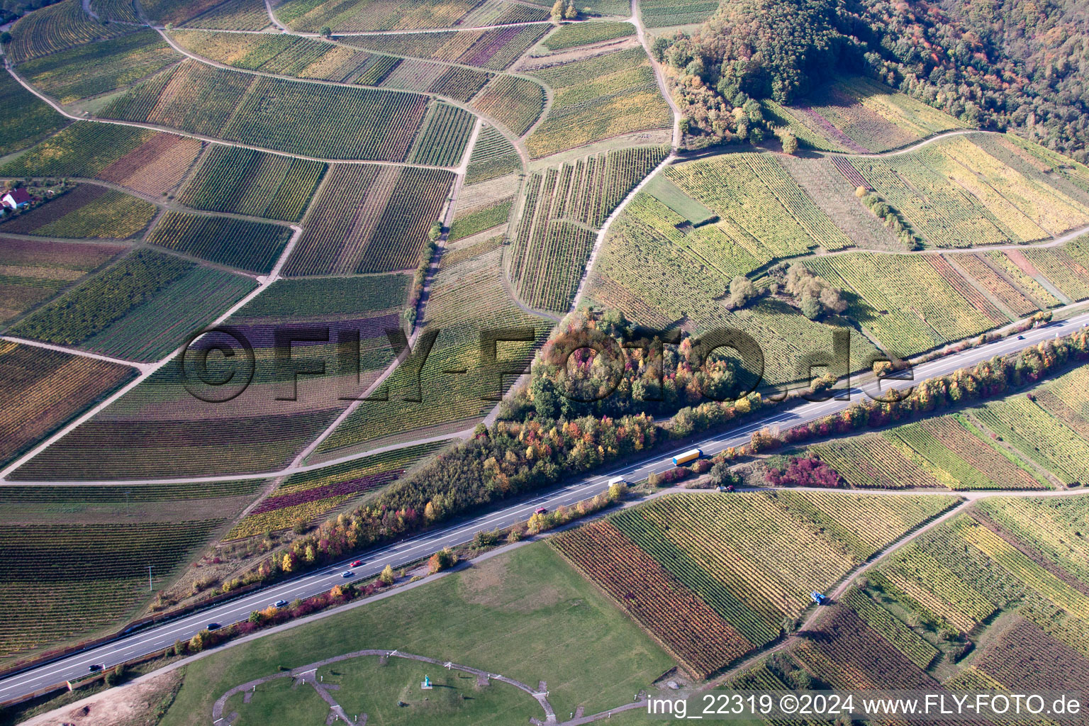 Drone image of Siebeldingen in the state Rhineland-Palatinate, Germany