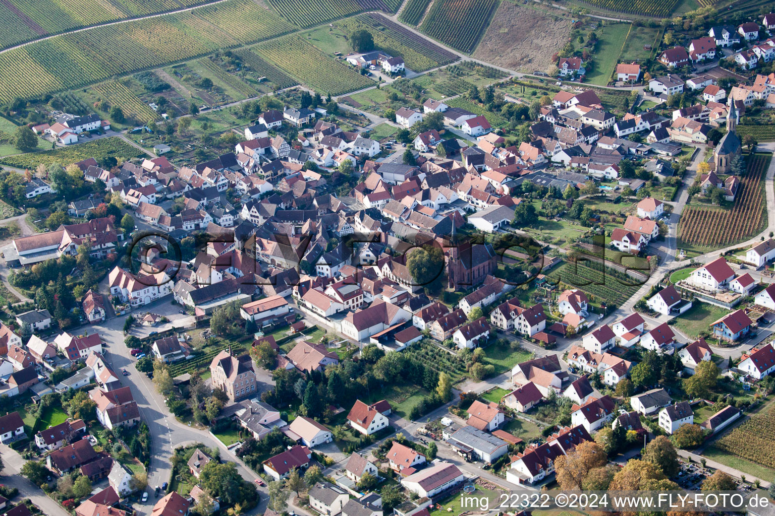 Drone recording of Birkweiler in the state Rhineland-Palatinate, Germany