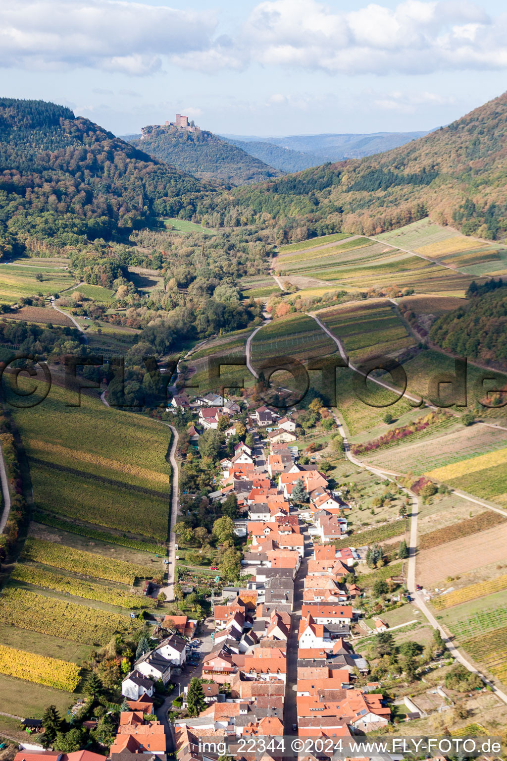 Village - view between wine yards in Ranschbach in the state Rhineland-Palatinate, Germany