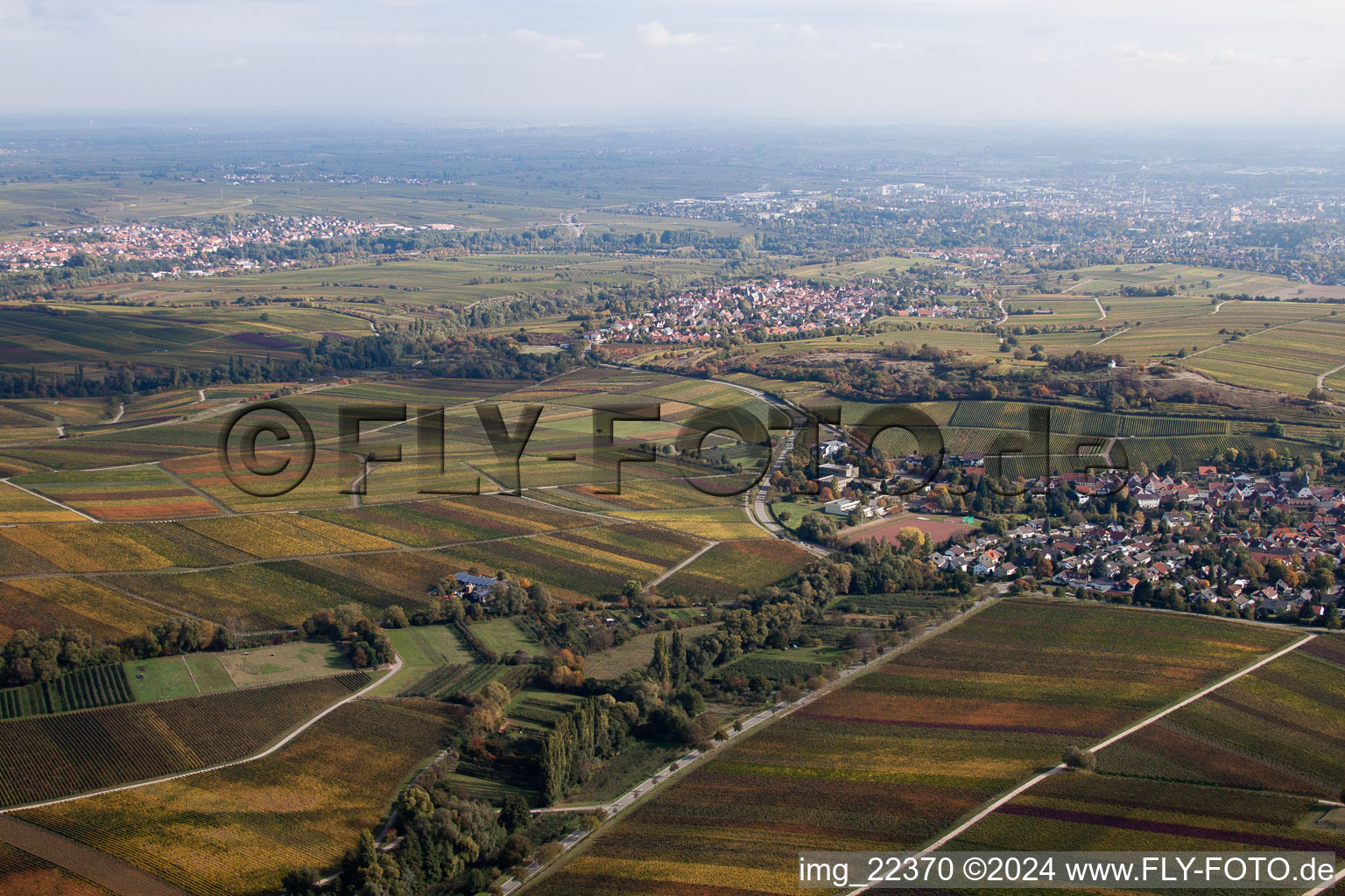 Aerial view of Ilbesheim bei Landau in der Pfalz in the state Rhineland-Palatinate, Germany