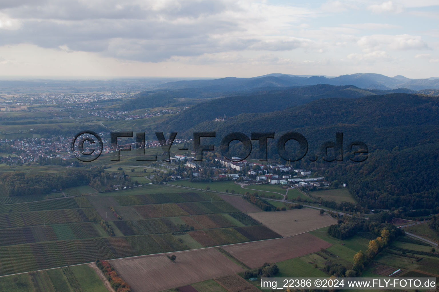 Bird's eye view of Klingenmünster in the state Rhineland-Palatinate, Germany