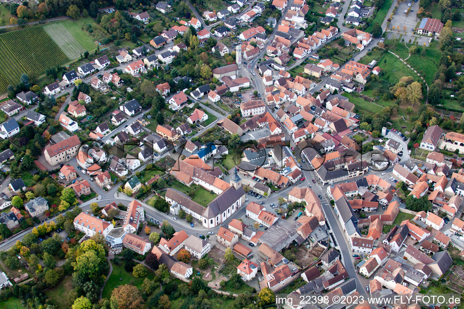 Klingenmünster in the state Rhineland-Palatinate, Germany seen from a drone