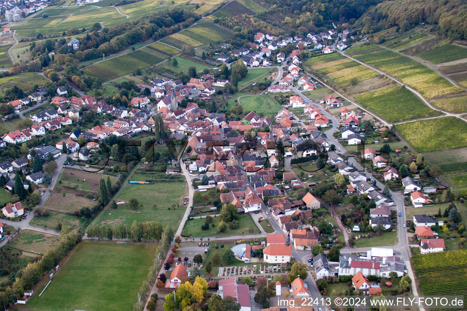 District Pleisweiler in Pleisweiler-Oberhofen in the state Rhineland-Palatinate, Germany out of the air