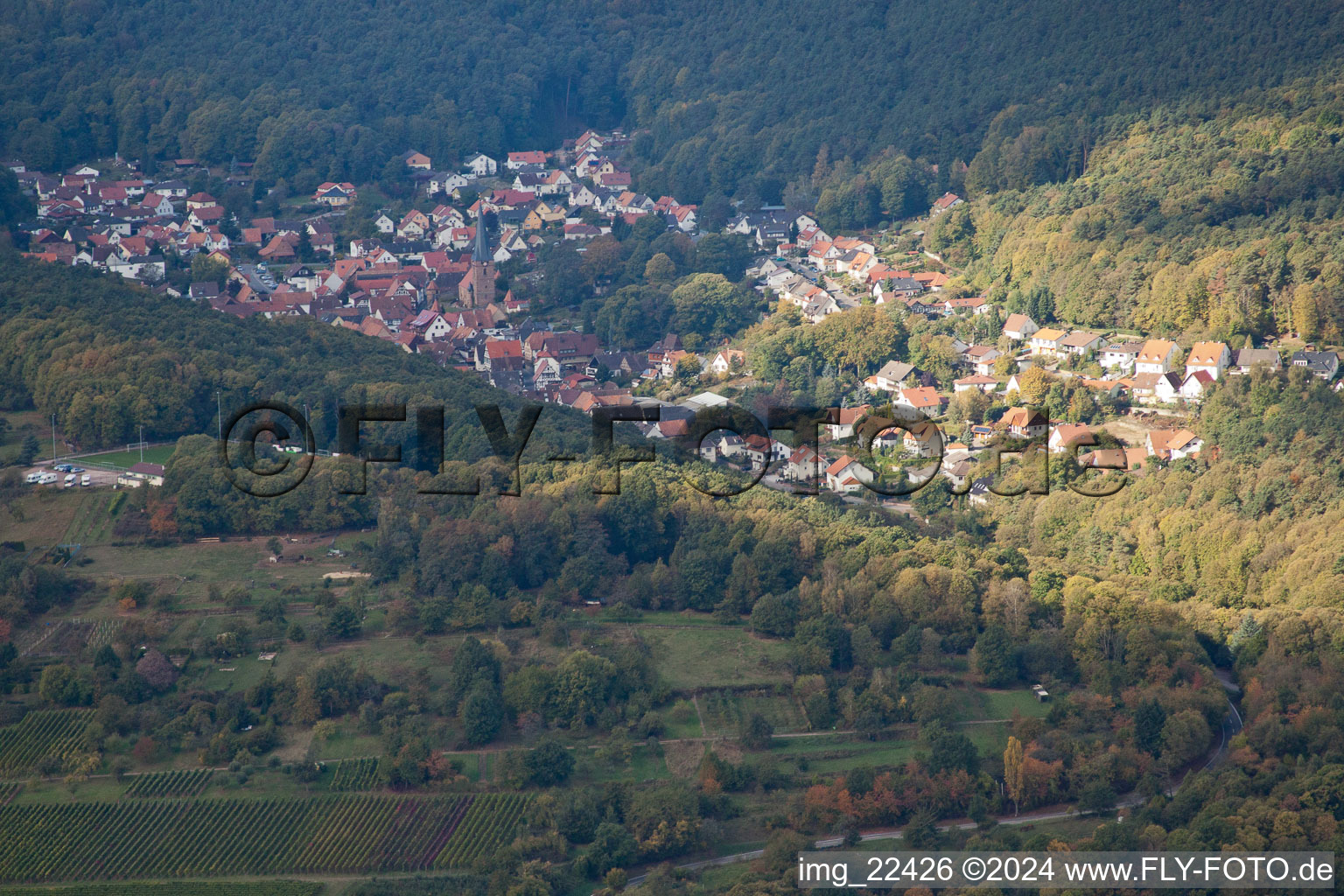 Oblique view of Dörrenbach in the state Rhineland-Palatinate, Germany