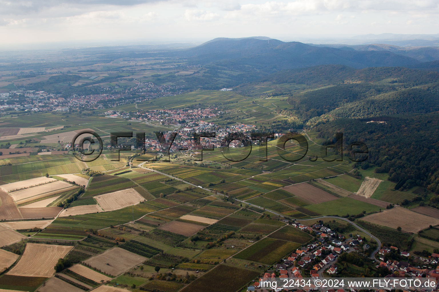 Oblique view of District Rechtenbach in Schweigen-Rechtenbach in the state Rhineland-Palatinate, Germany