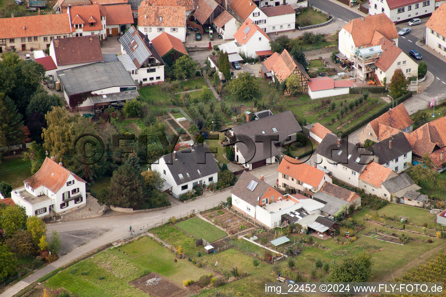 Drone recording of District Rechtenbach in Schweigen-Rechtenbach in the state Rhineland-Palatinate, Germany