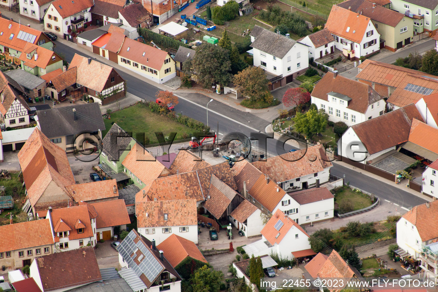 Drone image of District Rechtenbach in Schweigen-Rechtenbach in the state Rhineland-Palatinate, Germany