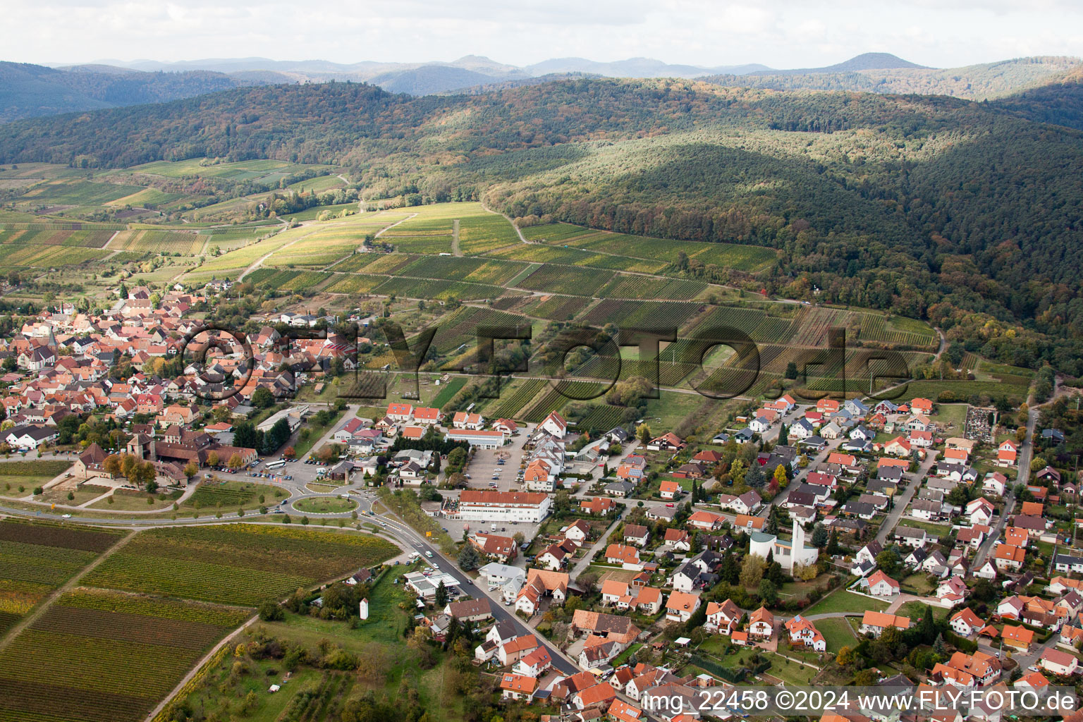 District Rechtenbach in Schweigen-Rechtenbach in the state Rhineland-Palatinate, Germany seen from a drone