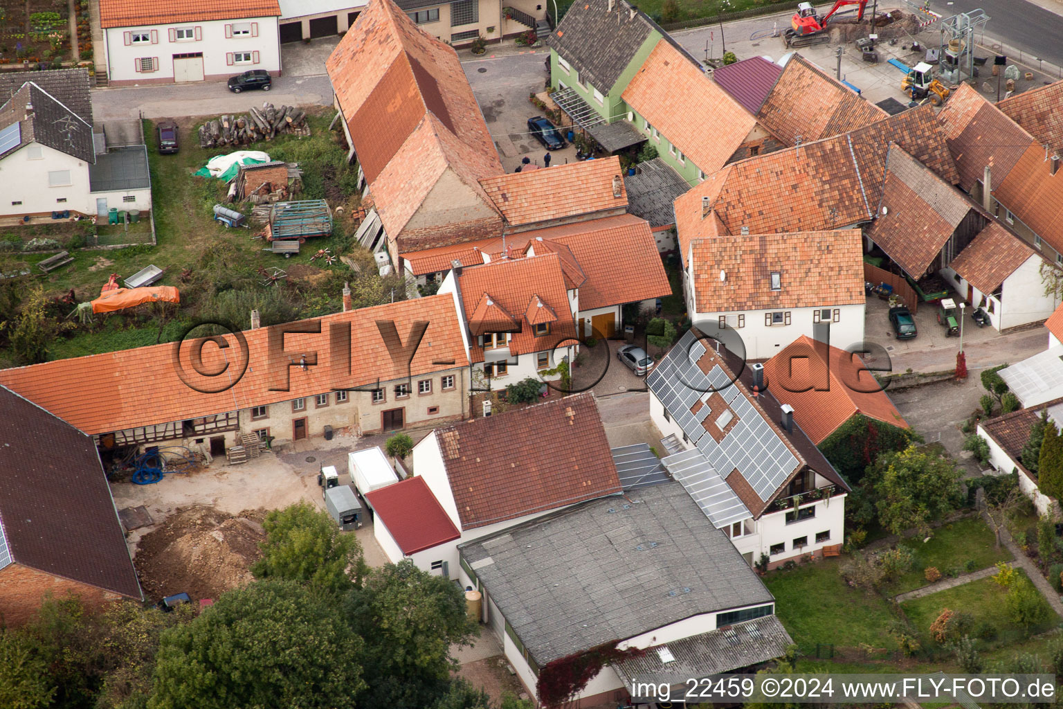 Aerial view of Gnägy Winery in the district Rechtenbach in Schweigen-Rechtenbach in the state Rhineland-Palatinate, Germany