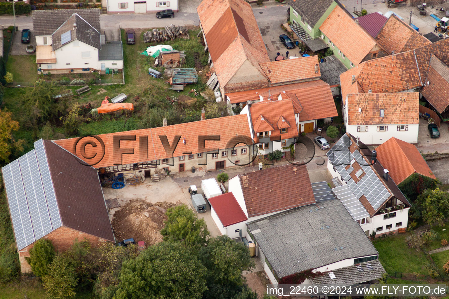 Aerial photograpy of Gnägy Winery in the district Rechtenbach in Schweigen-Rechtenbach in the state Rhineland-Palatinate, Germany