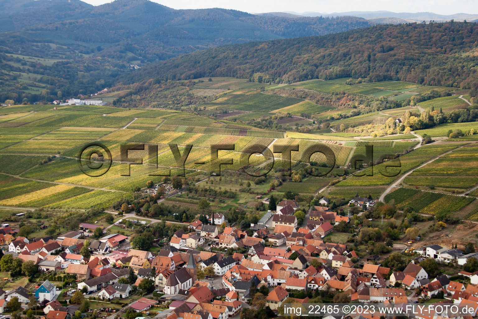 Aerial view of Silence, Sonnenberg in the district Rechtenbach in Schweigen-Rechtenbach in the state Rhineland-Palatinate, Germany