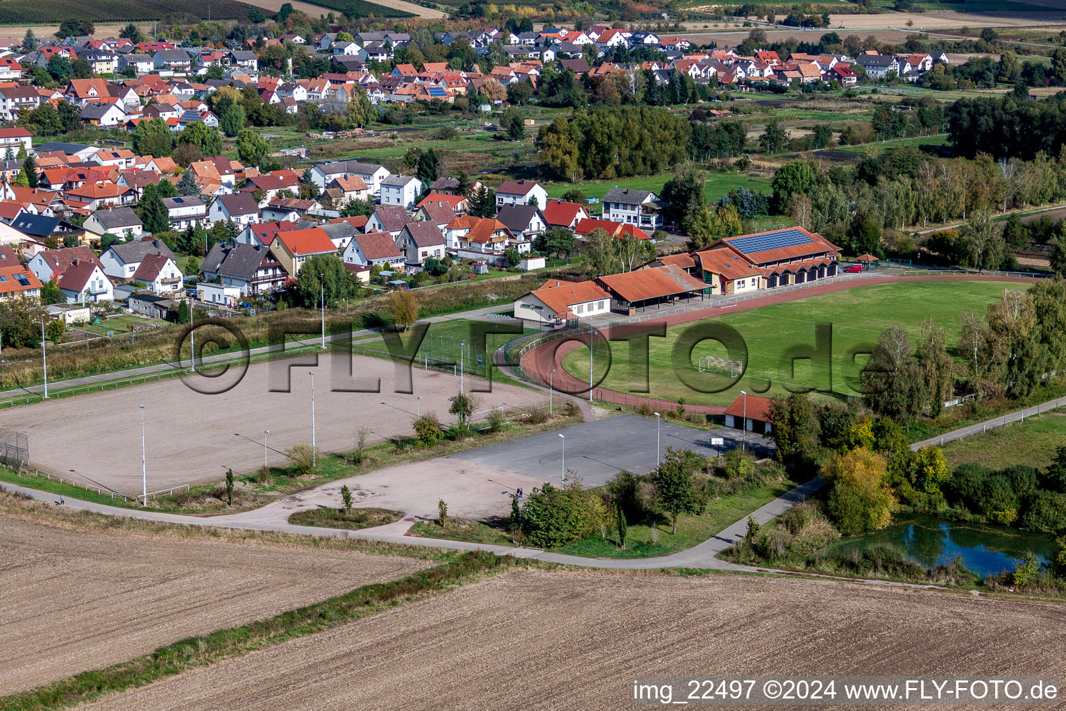 Football stadium Wiesental Stadion in Steinfeld in the state Rhineland-Palatinate, Germany