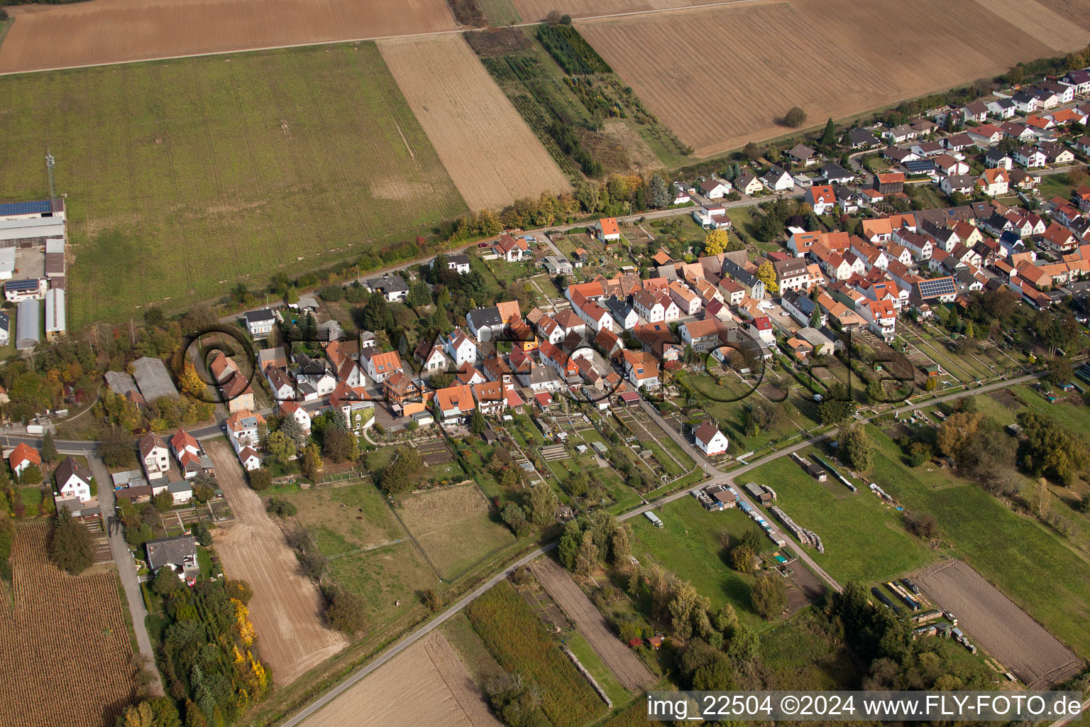 Aerial view of District Schaidt in Wörth am Rhein in the state Rhineland-Palatinate, Germany