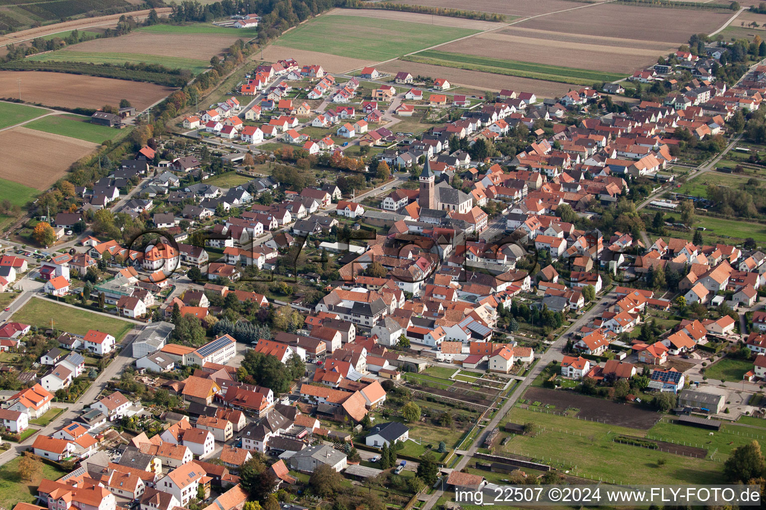 Oblique view of District Schaidt in Wörth am Rhein in the state Rhineland-Palatinate, Germany