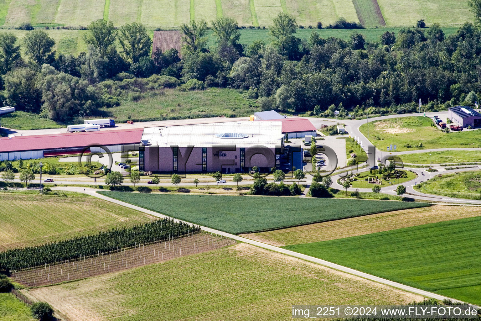 Oblique view of West commercial area in the district Herxheim in Herxheim bei Landau/Pfalz in the state Rhineland-Palatinate, Germany