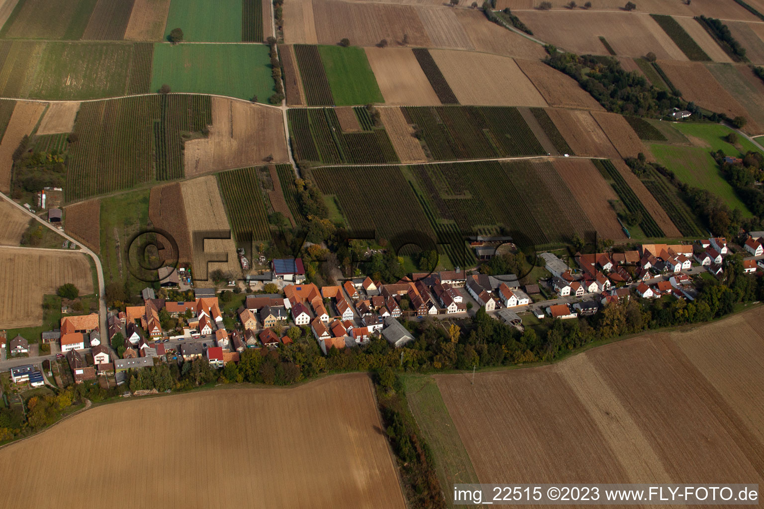 Aerial view of Vollmersweiler in the state Rhineland-Palatinate, Germany