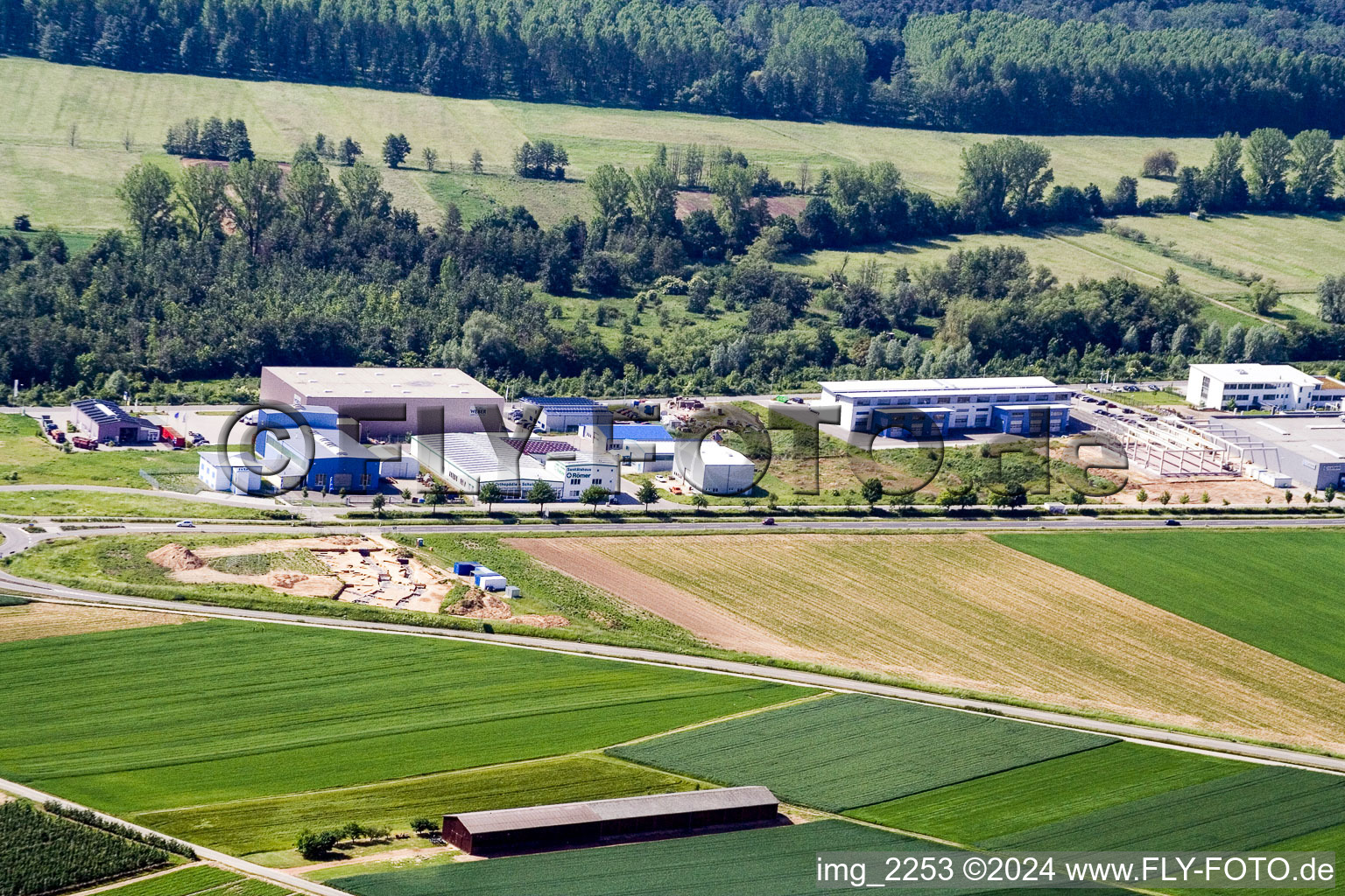 Oblique view of Industrial area West in the district Herxheim in Herxheim bei Landau in the state Rhineland-Palatinate, Germany