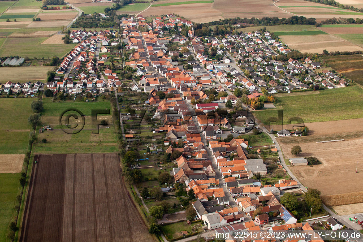 Drone image of Freckenfeld in the state Rhineland-Palatinate, Germany
