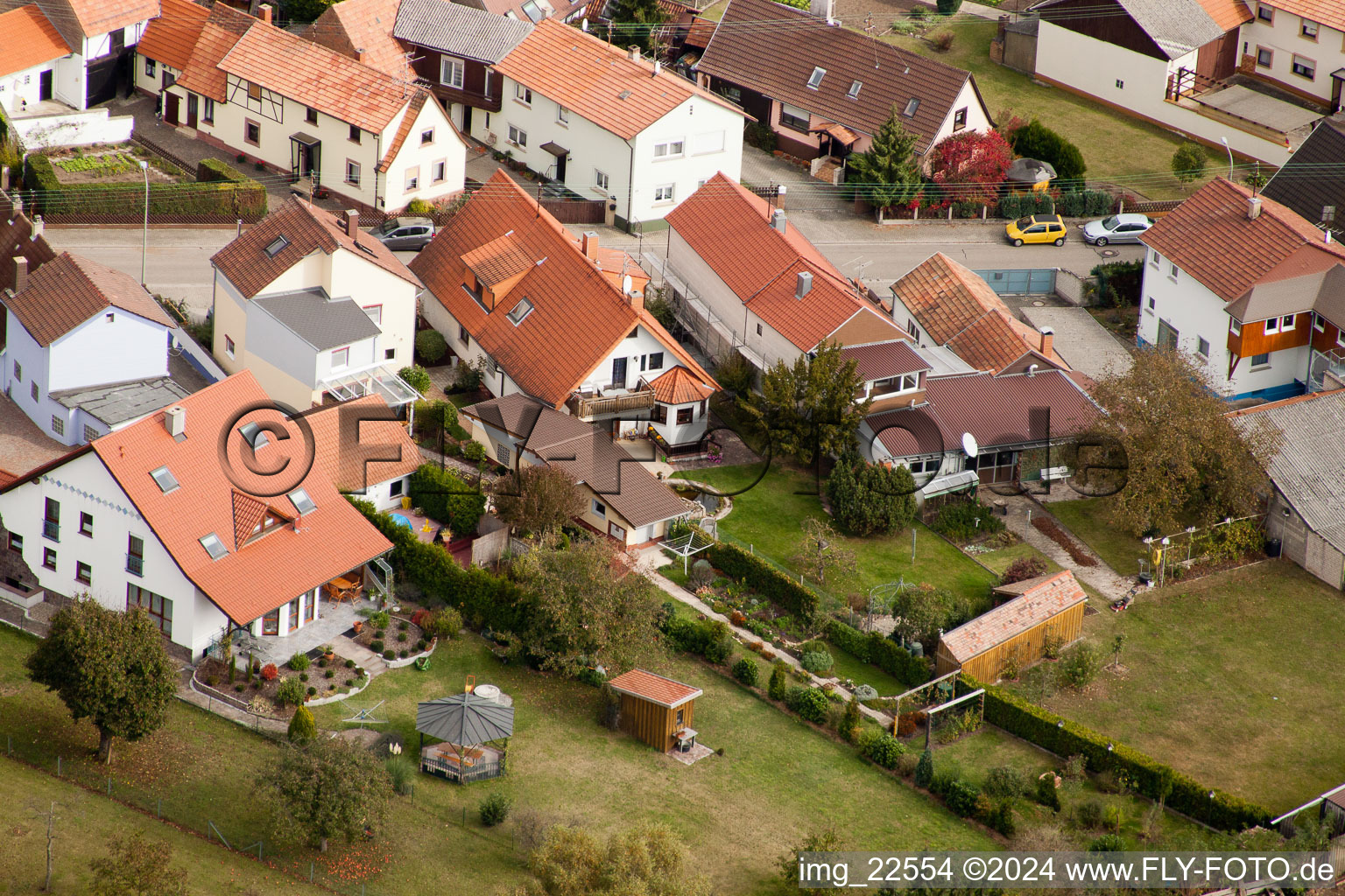 Aerial view of Minfeld in the state Rhineland-Palatinate, Germany