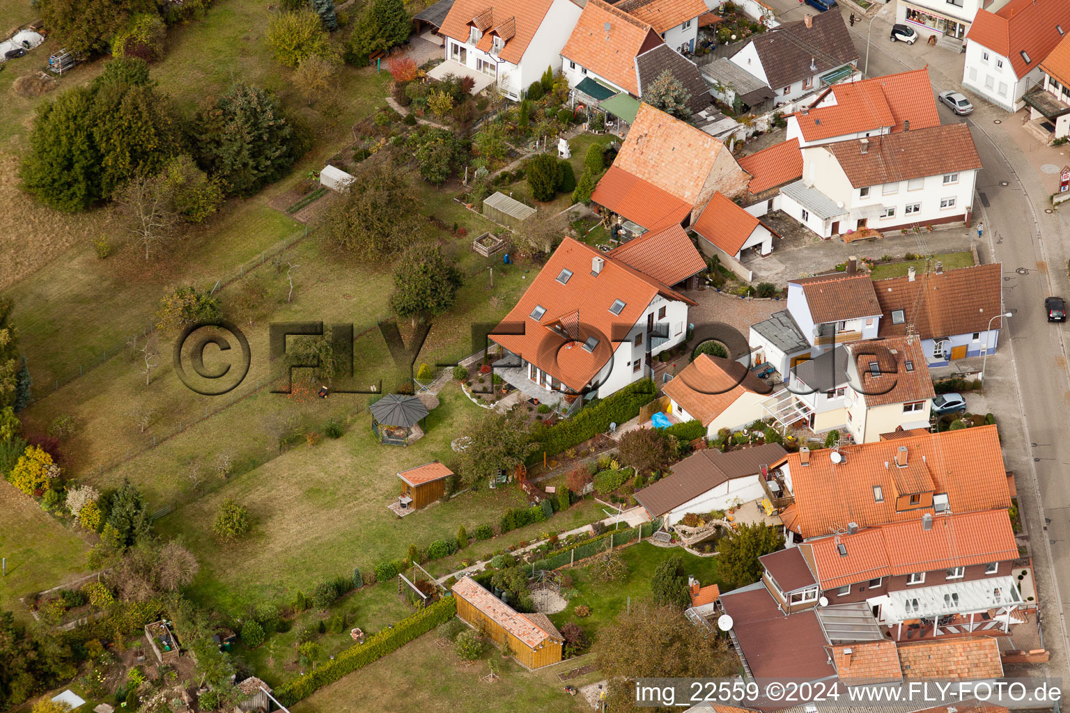 Oblique view of Minfeld in the state Rhineland-Palatinate, Germany