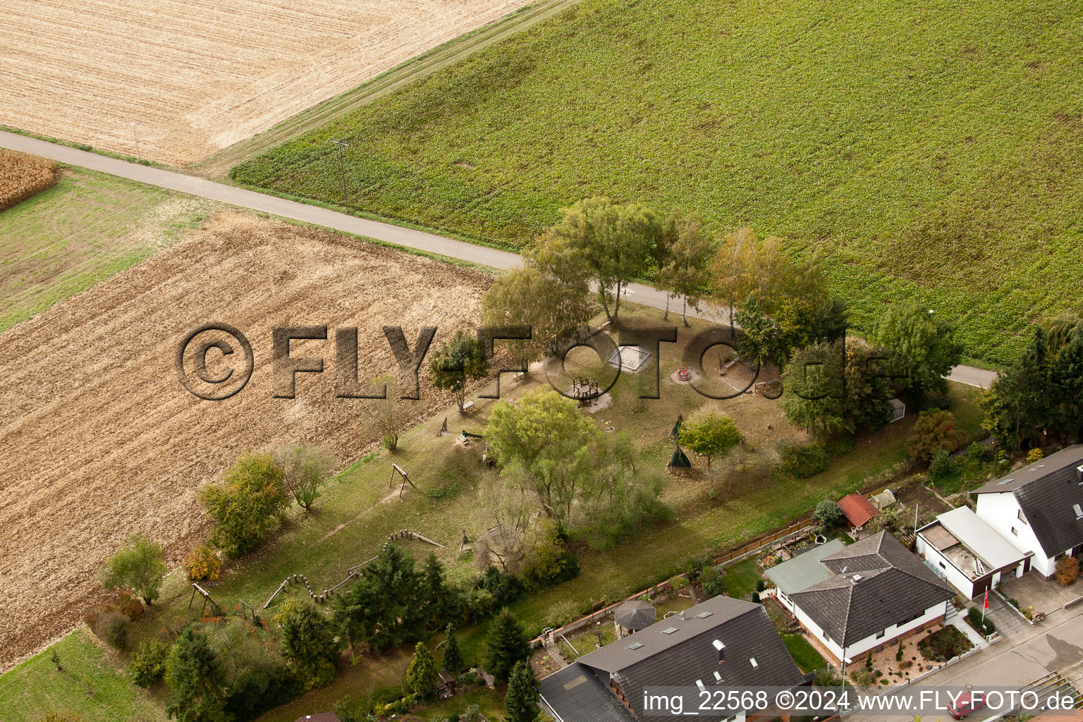 Minfeld in the state Rhineland-Palatinate, Germany seen from above