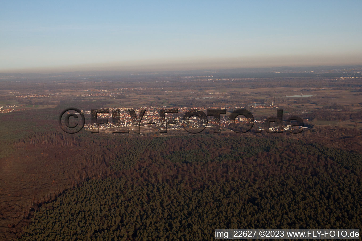 Aerial photograpy of From the south in Jockgrim in the state Rhineland-Palatinate, Germany