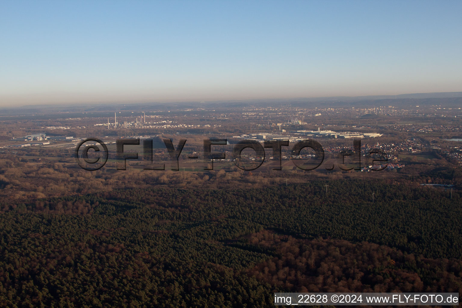 Aerial view of Wörth am Rhein in the state Rhineland-Palatinate, Germany