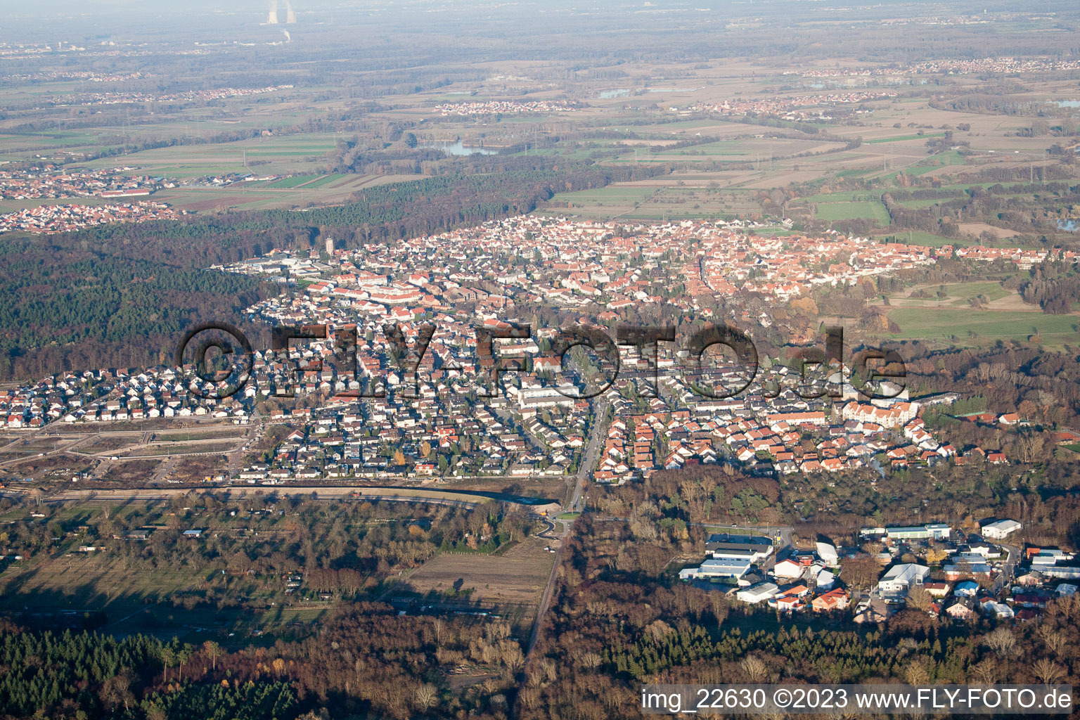 Oblique view of From the south in Jockgrim in the state Rhineland-Palatinate, Germany