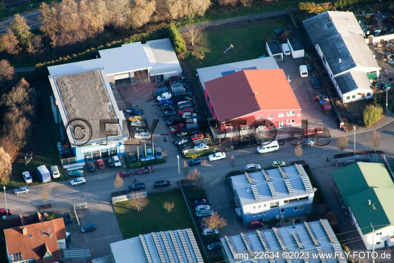 Aerial view of Commercial area N in Wörth am Rhein in the state Rhineland-Palatinate, Germany