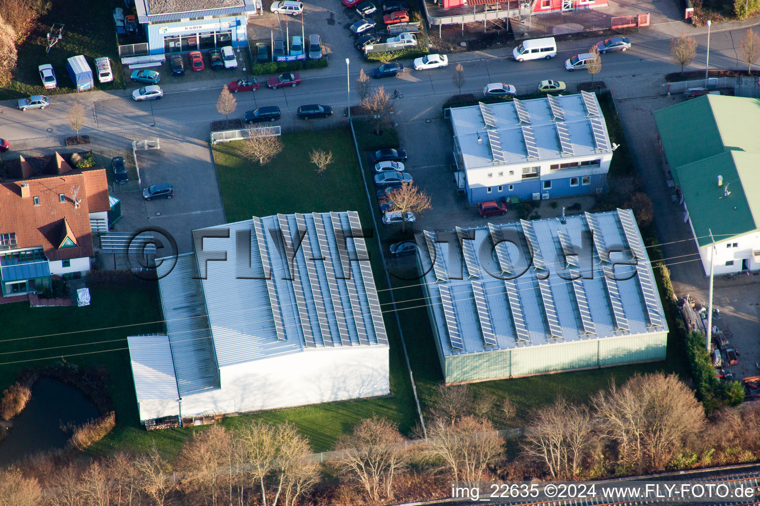 Aerial photograpy of Industrial area N in Wörth am Rhein in the state Rhineland-Palatinate, Germany