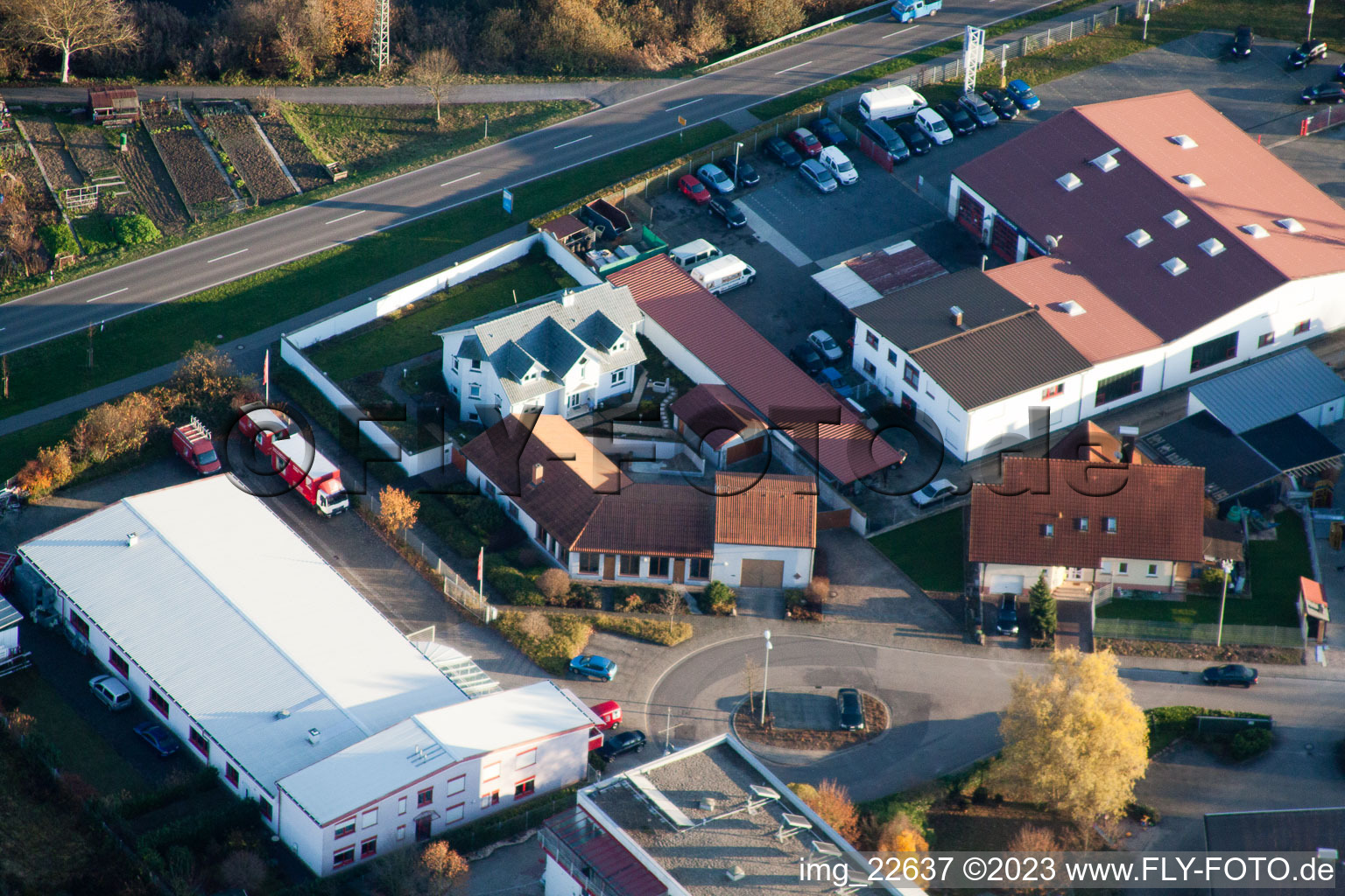 Commercial area N in Wörth am Rhein in the state Rhineland-Palatinate, Germany from above