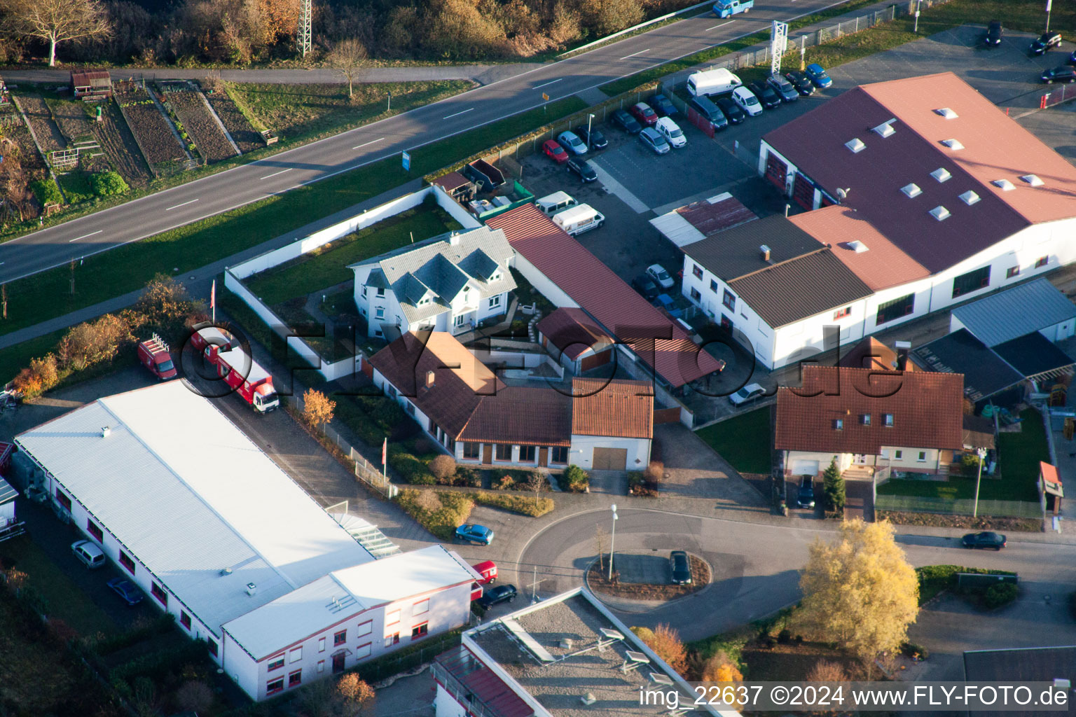 Industrial area N in Wörth am Rhein in the state Rhineland-Palatinate, Germany from above