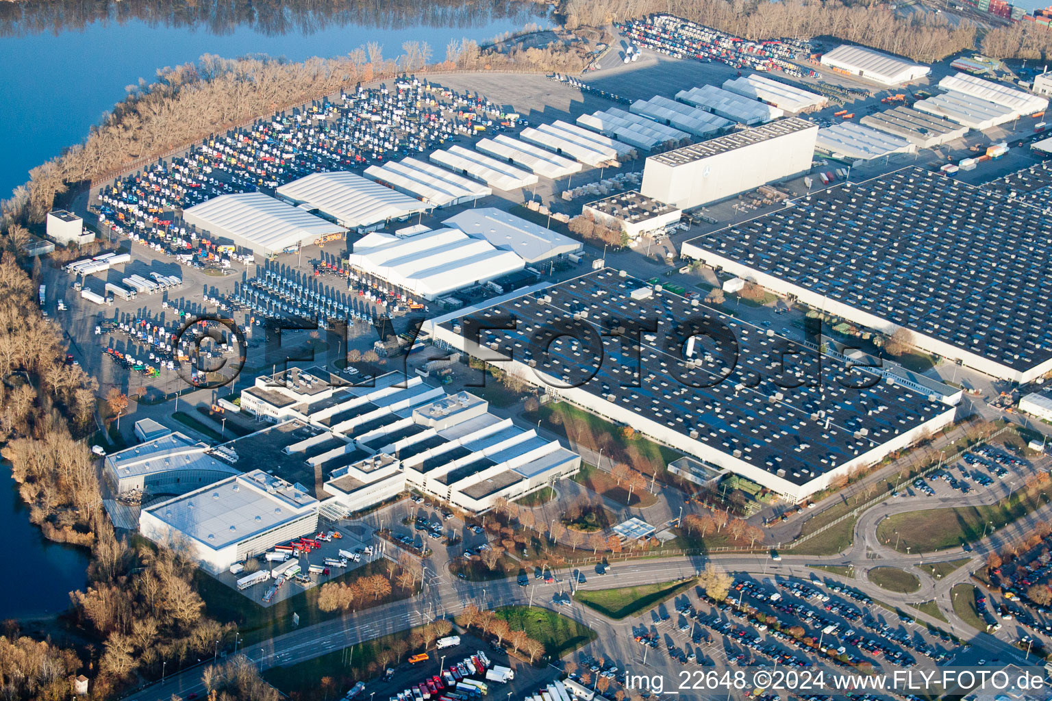 Aerial view of Daimler AG in Wörth am Rhein in the state Rhineland-Palatinate, Germany