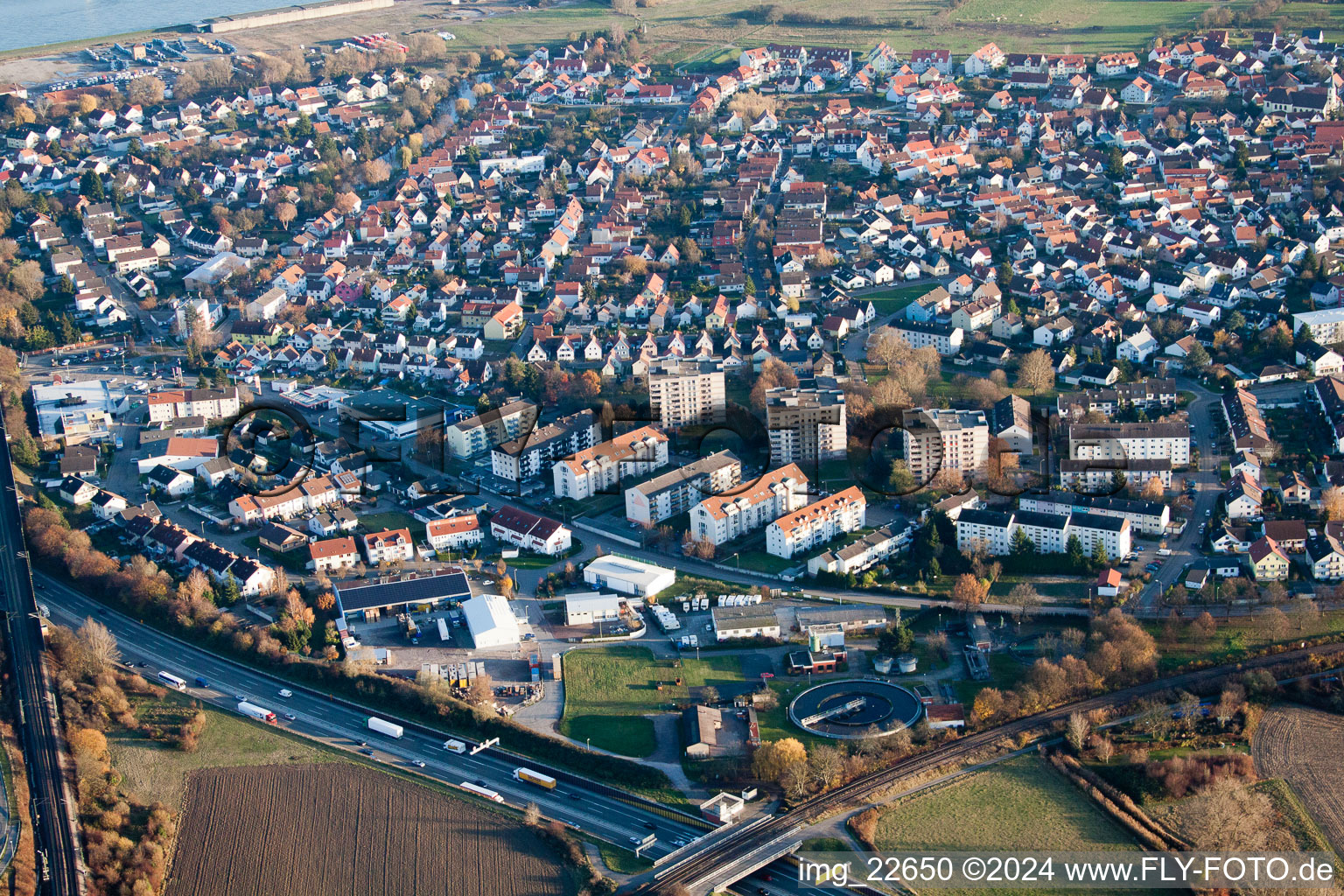 Aerial photograpy of District Maximiliansau in Wörth am Rhein in the state Rhineland-Palatinate, Germany