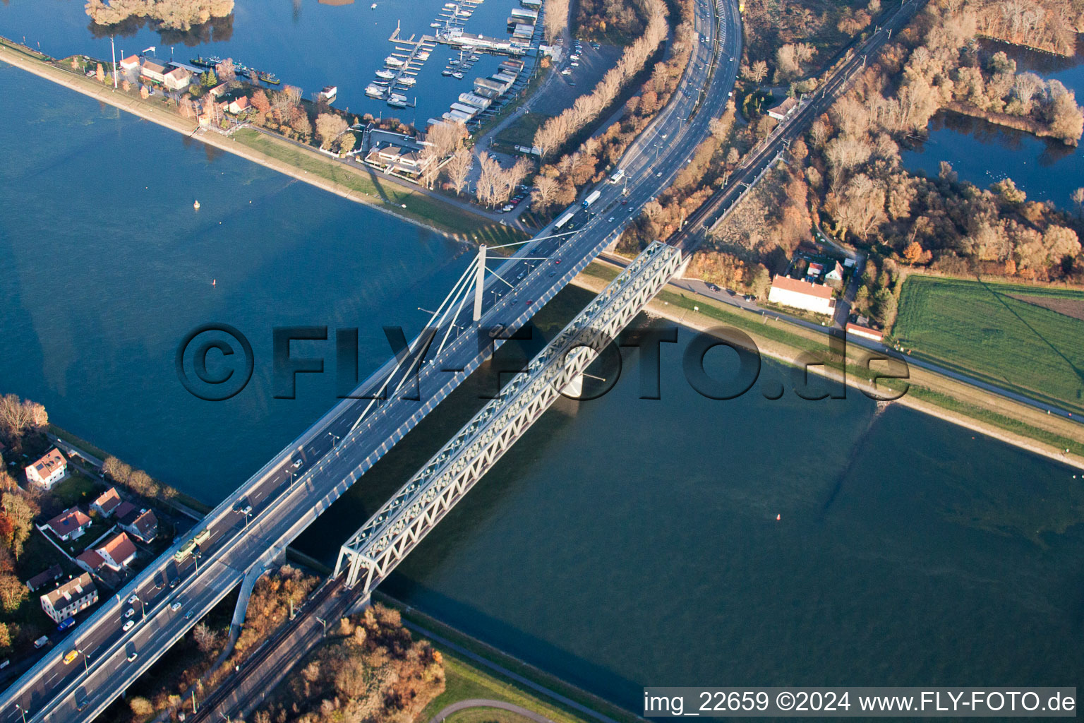 Rhien Bridge in the district Maximiliansau in Wörth am Rhein in the state Rhineland-Palatinate, Germany