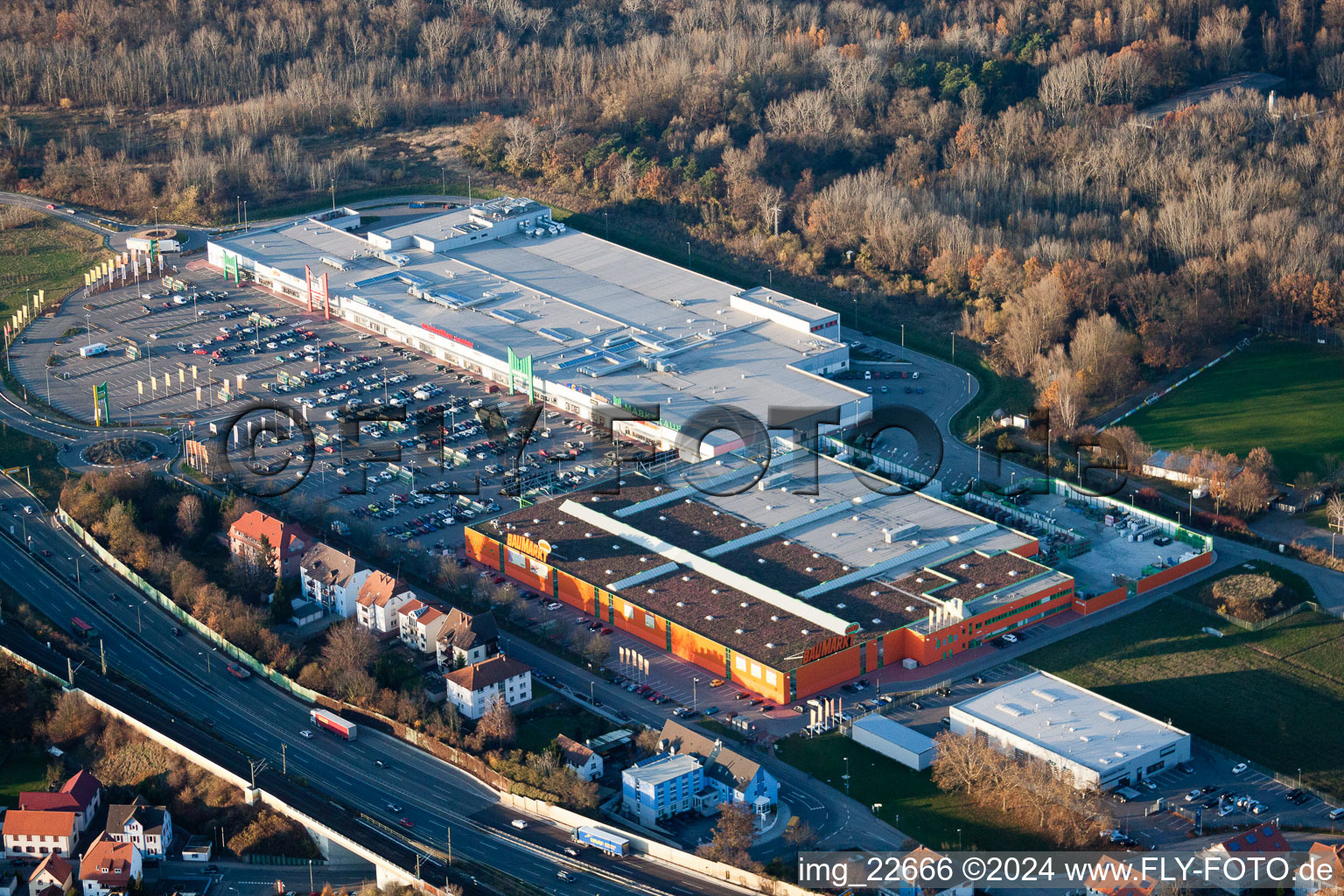 Oblique view of Luitpold Center in the district Maximiliansau in Wörth am Rhein in the state Rhineland-Palatinate, Germany