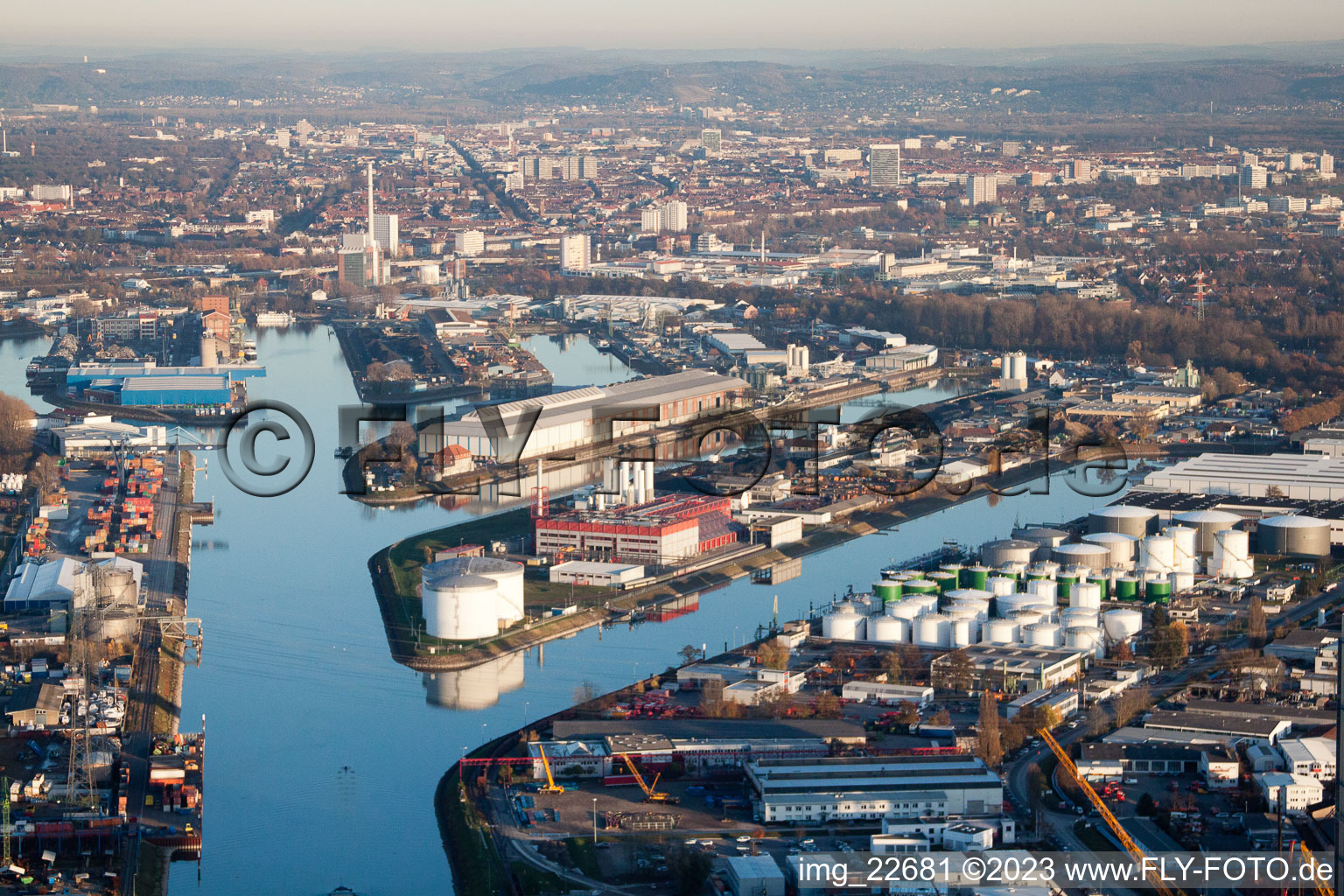 District Rheinhafen in Karlsruhe in the state Baden-Wuerttemberg, Germany out of the air